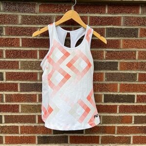FILA White Orange and Tax Square Patterned Racerback Cutout Tank Top